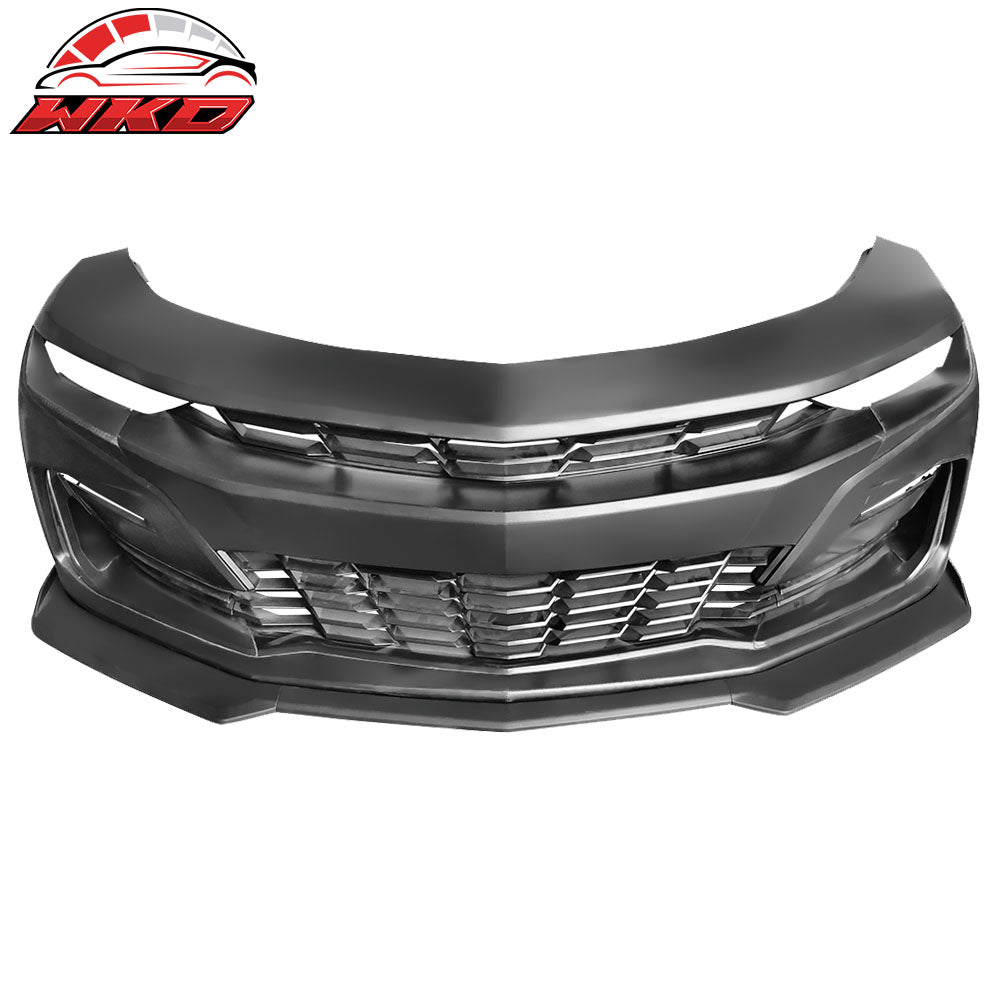 Fits 19-24 Camaro SS PP Front Bumper Cover + LED DRL Turn Signal Matte Black Lip