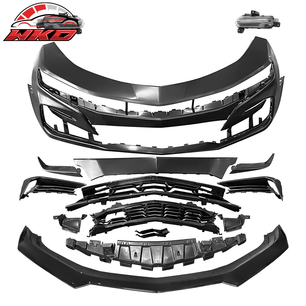 Fits 19-24 Camaro SS PP Front Bumper Cover + LED DRL Turn Signal Gloss Black Lip