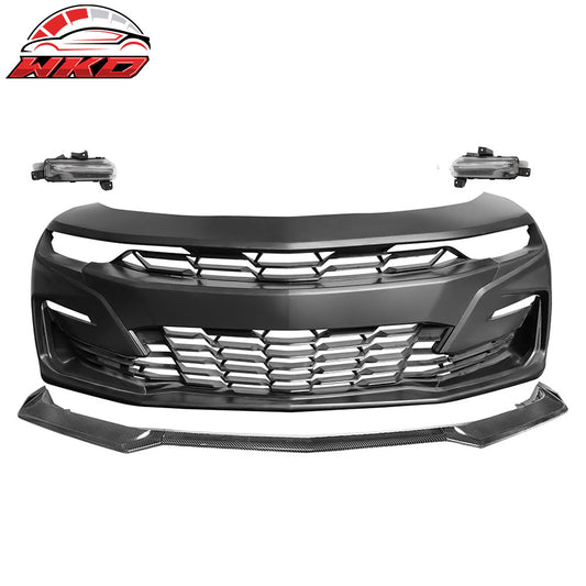 2019-24 Camaro SS PP Front Bumper + LED DRL Turn Signal Carbon Fiber Print Lip | Wholesale