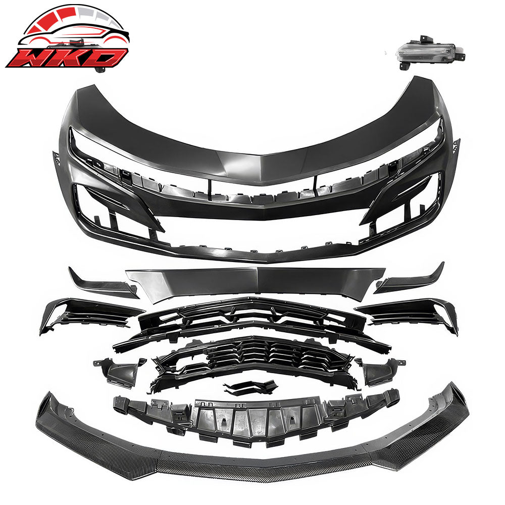 Wholesale 19-24 Camaro SS PP Front Bumper + LED DRL Turn Signal Carbon Fiber Print Lip