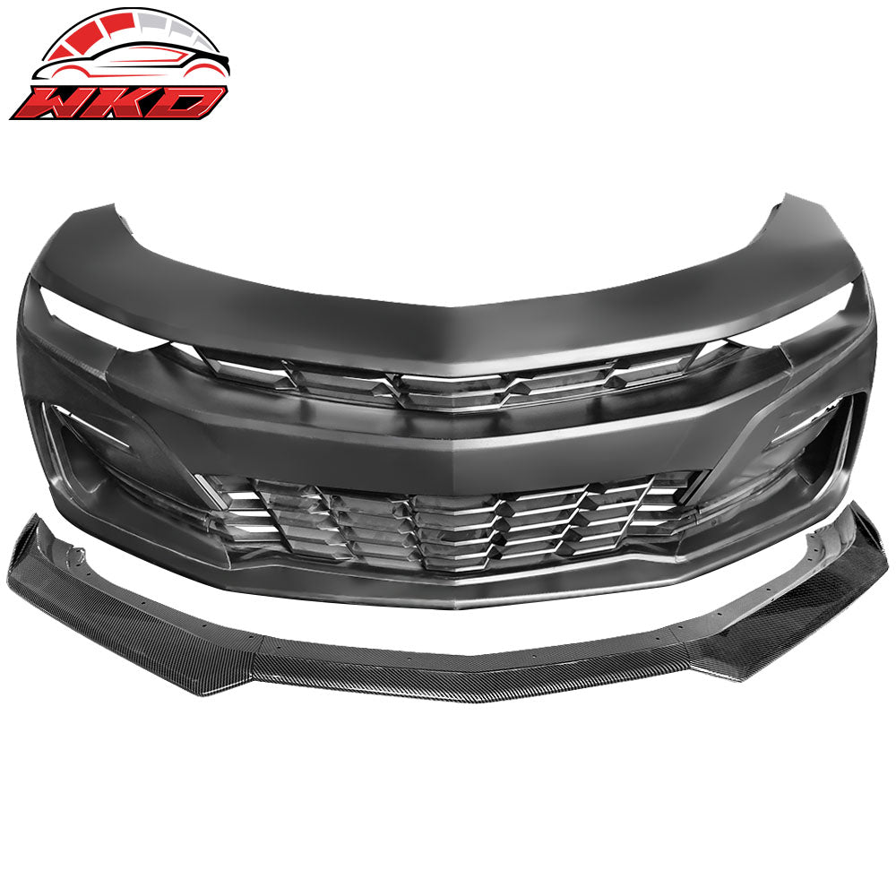Wholesale 19-24 Camaro SS PP Front Bumper + LED DRL Turn Signal Carbon Fiber Print Lip