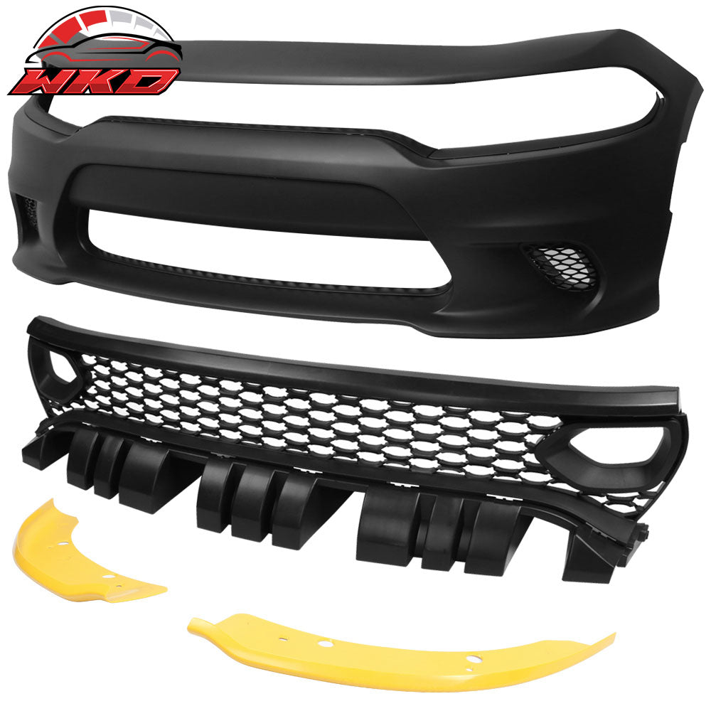 Fits 15-23 Dodge Charger SRT Front Bumper Fascia + Updated 2019 Style Grilles