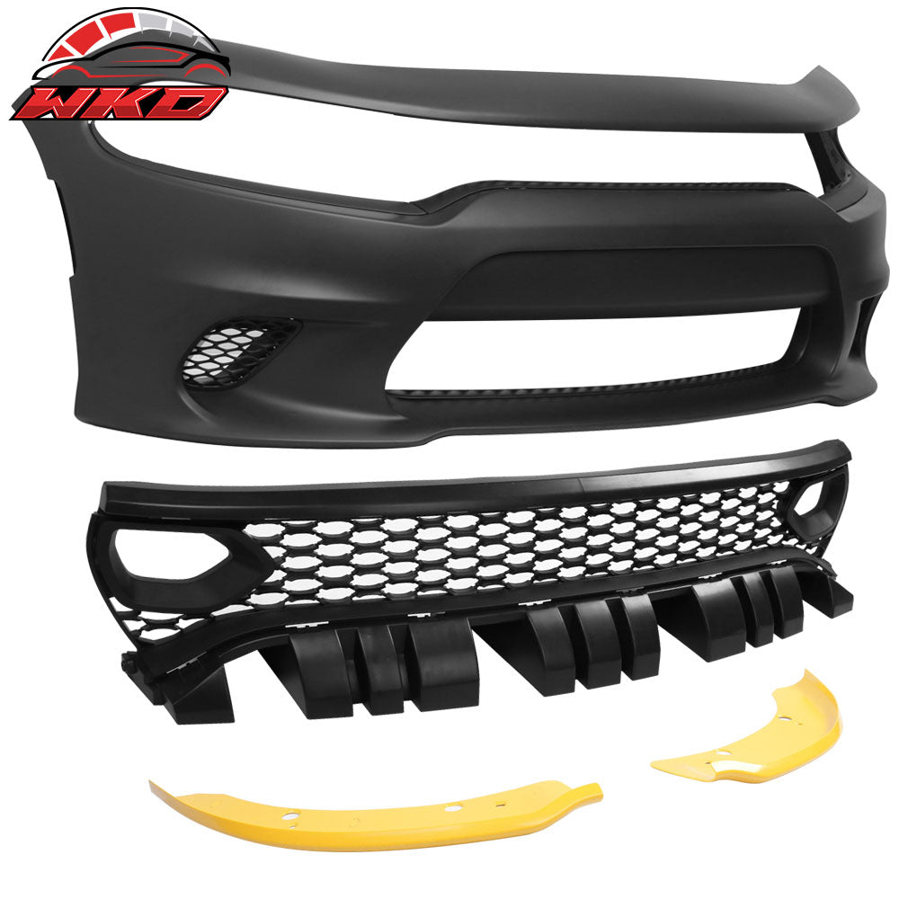 Fits 15-23 Dodge Charger SRT Front Bumper Fascia + Updated 2019 Style Grilles