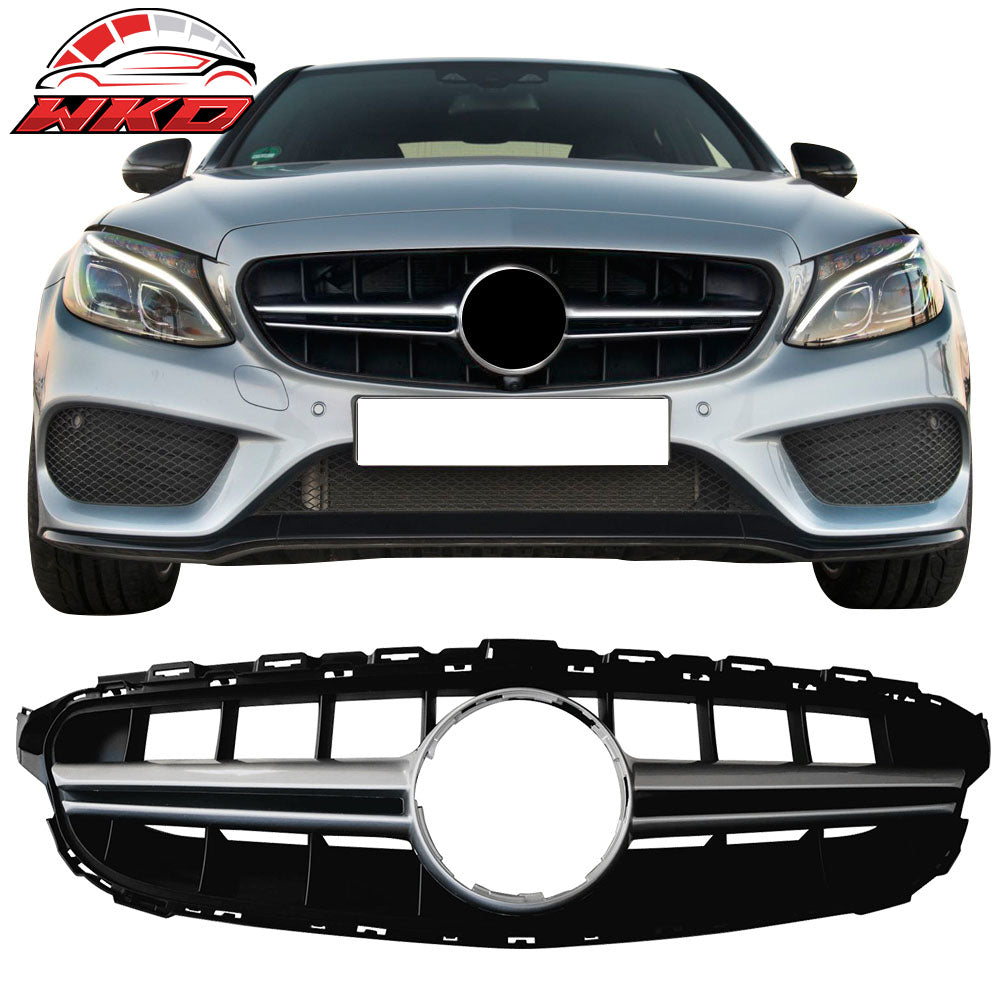 Fits 15-18 Benz C Class W205 Silver Sport Vertical AMG Front Grille No Camera