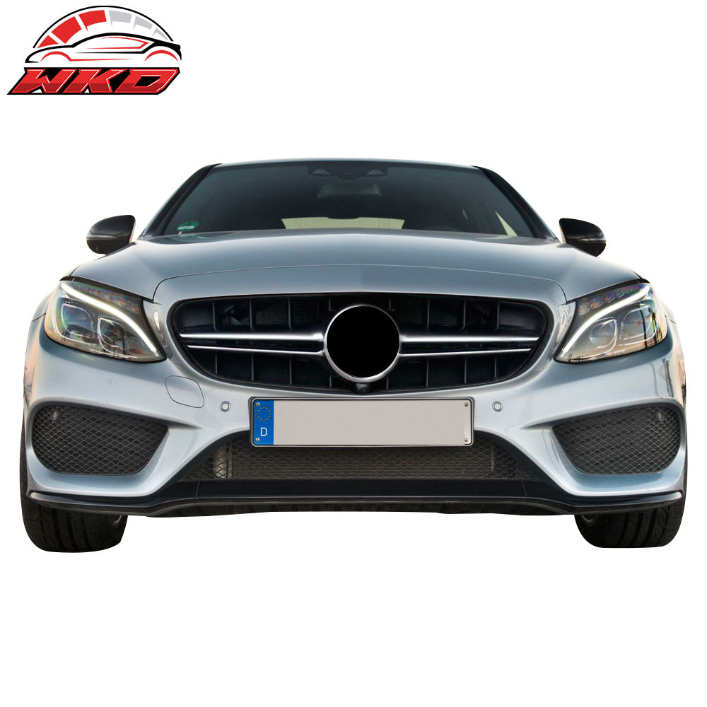 Fits 15-18 Benz C Class W205 Silver Sport Vertical AMG Front Grille No Camera