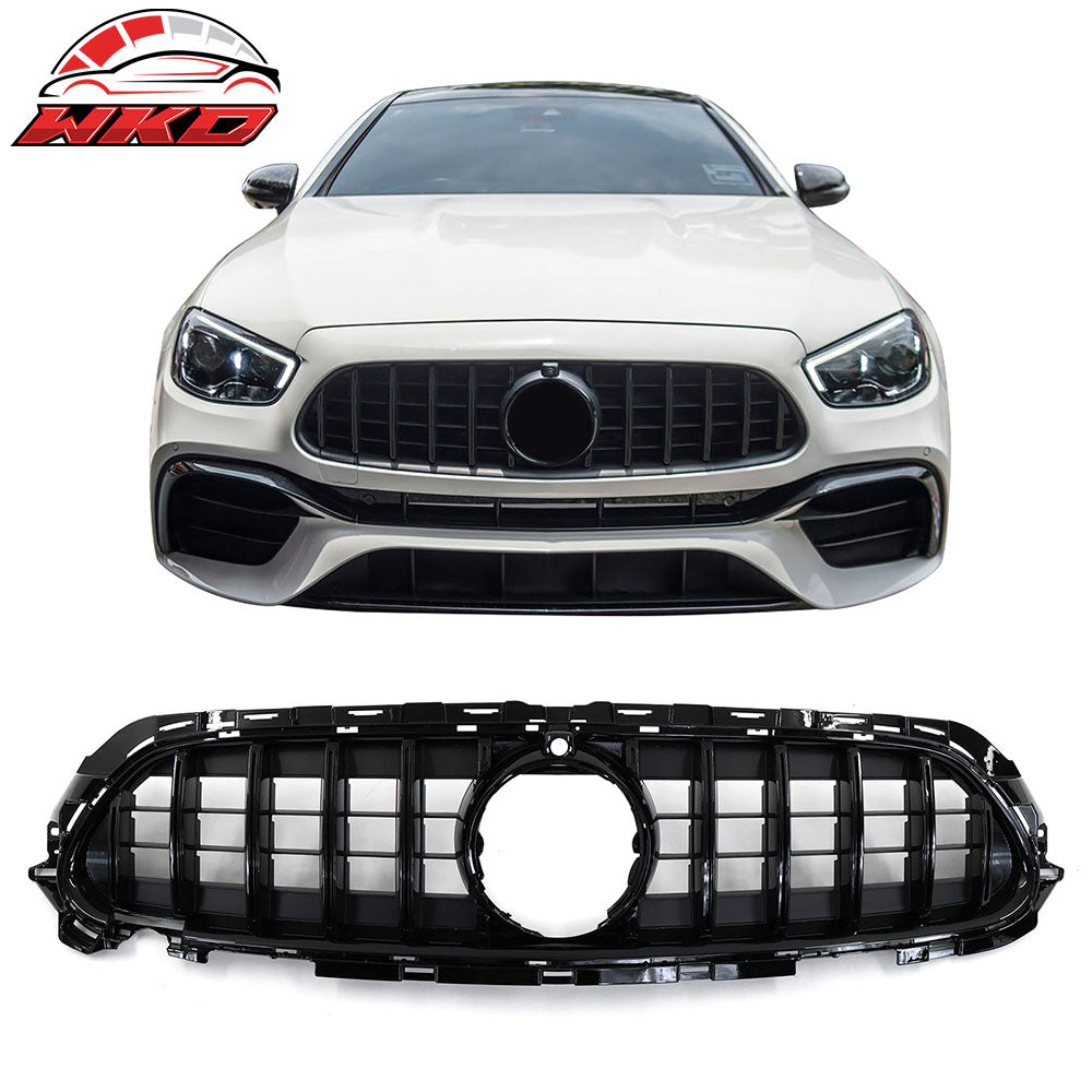 Fits 21-23 Benz W213 E Class AMG GT Style Gloss Black Front Bumper Hood Grille