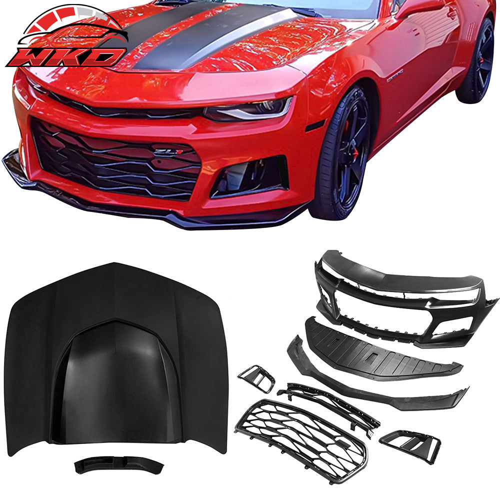 Fits 14-15 Chevy Camaro ZL1 Style Aluminum Front Bumper Hood + Bumper Cover PP