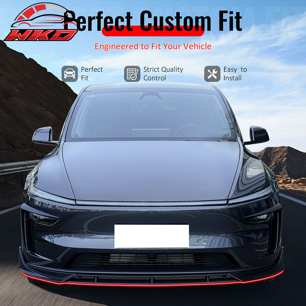Fits 25-26 Tesla Model Y Juniper Front Bumper Lip 4PC Carbon Fiber Print Spoiler