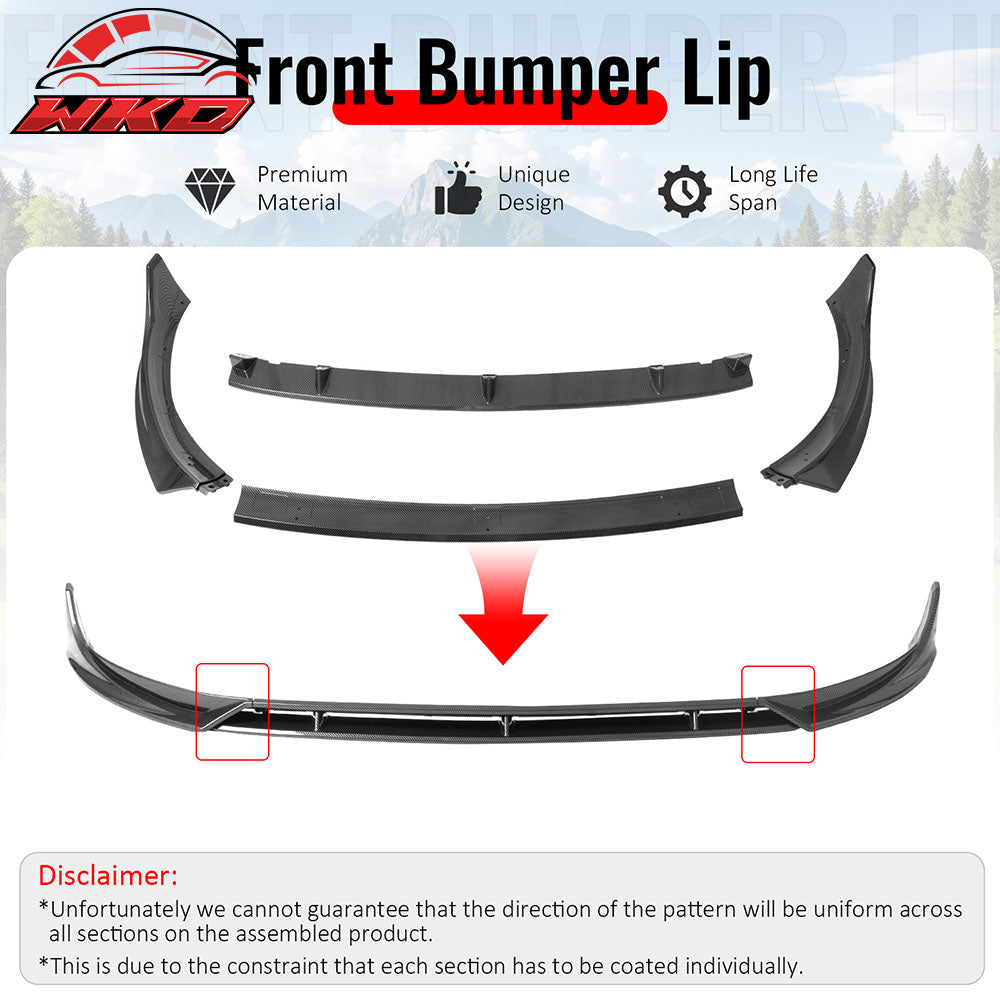 Fits 25-26 Tesla Model Y Juniper Front Bumper Lip 4PC Carbon Fiber Print Spoiler