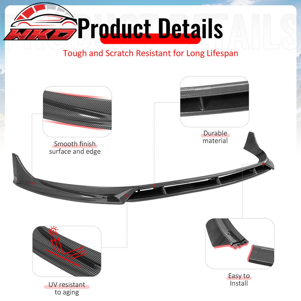 Fits 25-26 Tesla Model Y Juniper Front Bumper Lip 4PC Carbon Fiber Print Spoiler