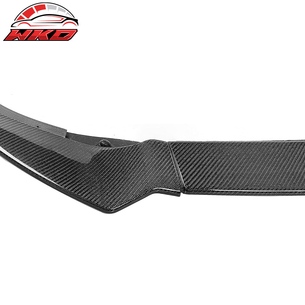 Fits 20-25 Tesla Y Track Pack Carbon Fiber Gloss Black Front Bumper Lip - 3PCS