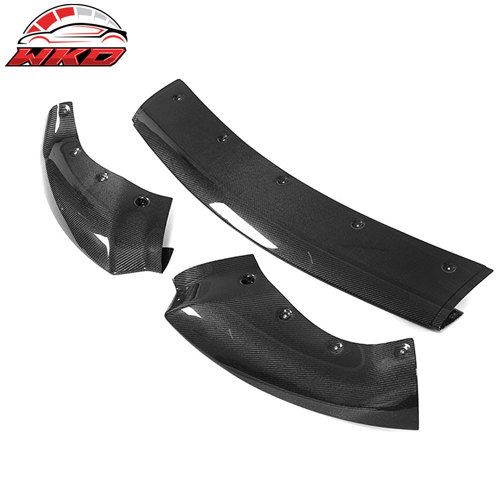 Fits 20-25 Tesla Y Track Pack Carbon Fiber Gloss Black Front Bumper Lip - 3PCS