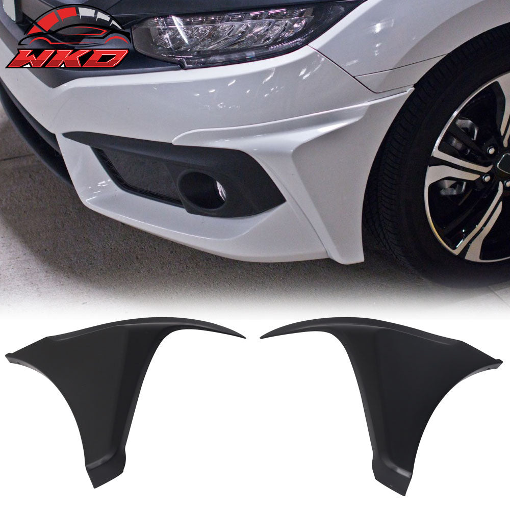 Fits 16-18 Honda Civic Coupe Sedan IKON GT Style Front Bumper Lip +  Side Caps