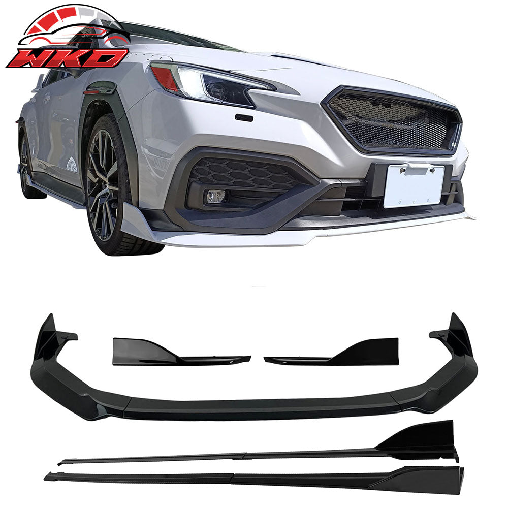 Fits 22-25 Subaru WRX Front Bumper Lip + Side Skirts + Rear Aprons Gloss Black