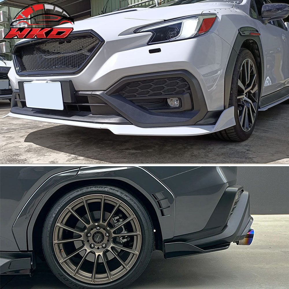 Fits 22-25 Subaru WRX Front Bumper Lip + Side Skirts + Rear Aprons Gloss Black