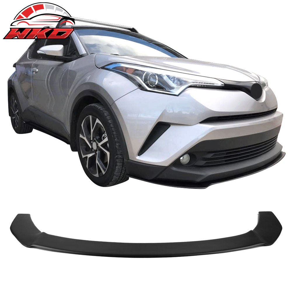 Fits 18-19 Toyota C-HR CHR Matte BlacK PP Front Bumper Lip + Blue Splitter Rods
