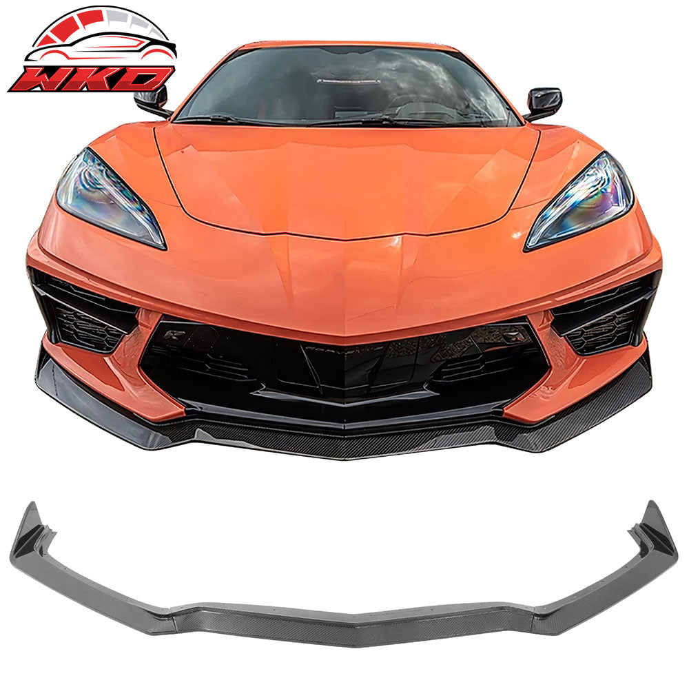Fits 20-25 Chevy Corvette C8 5VM Style 3PC Carbon Fiber Front Bumper Lip Spoiler