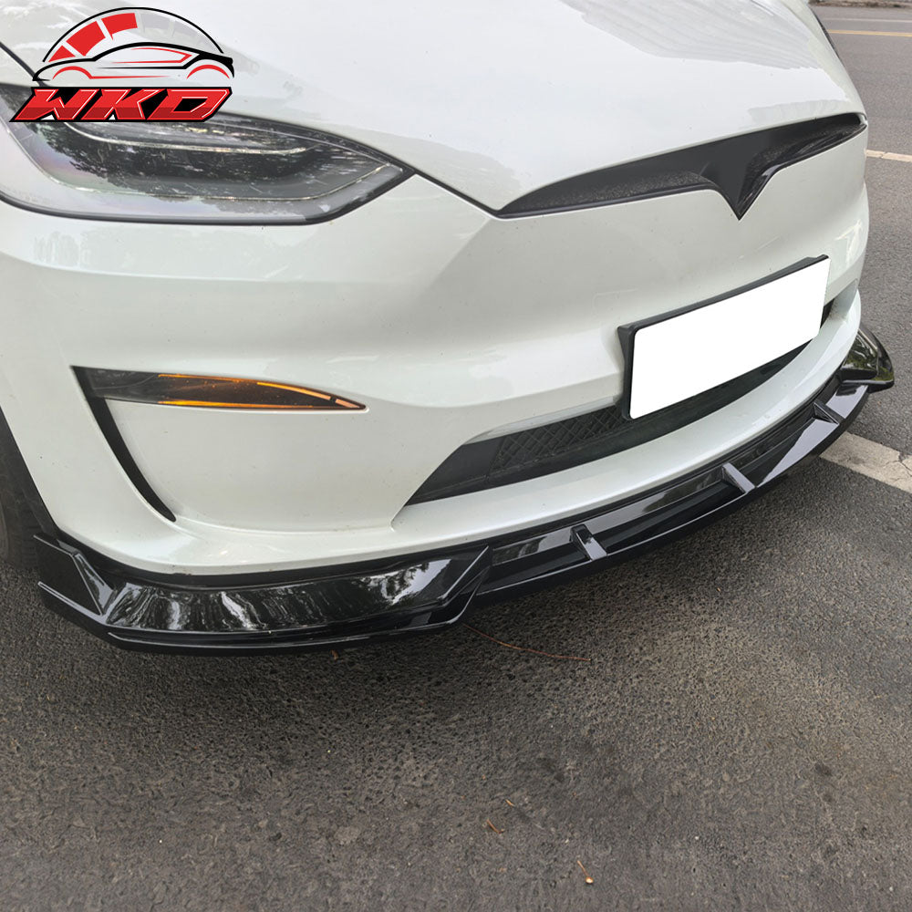 Fits 22-25 Tesla Model X IKON Style 3PCS Front Bumper Lip Spoiler Gloss Black
