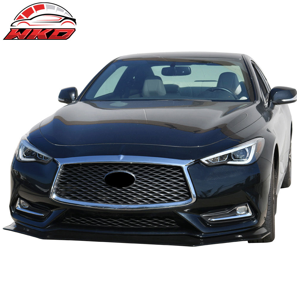 Fits 17-22 Infiniti Q60 IKON V4 Style Front Lower Bumper Lip Spoiler Splitter PU