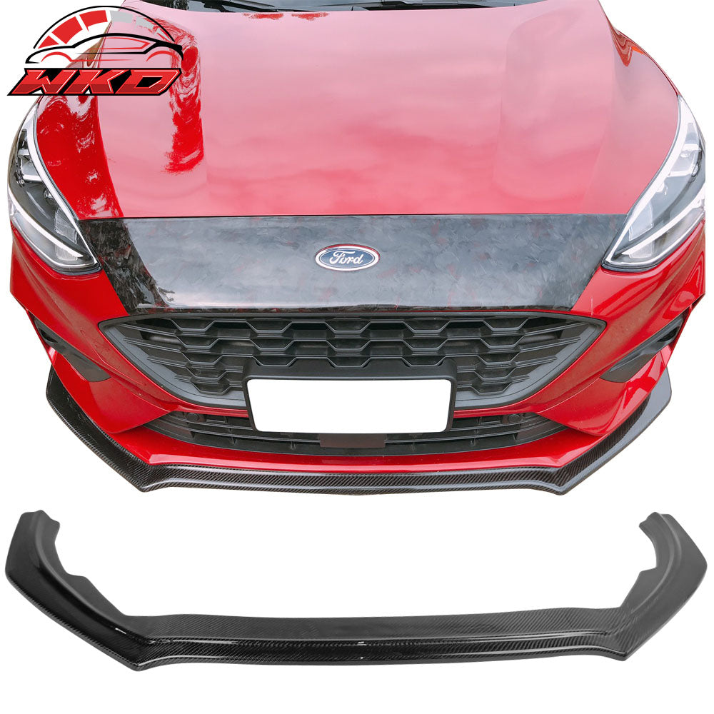 Fits 18-20 Ford Focus Hatchback V Style Front Bumper Lip - Real Carbon Fiber