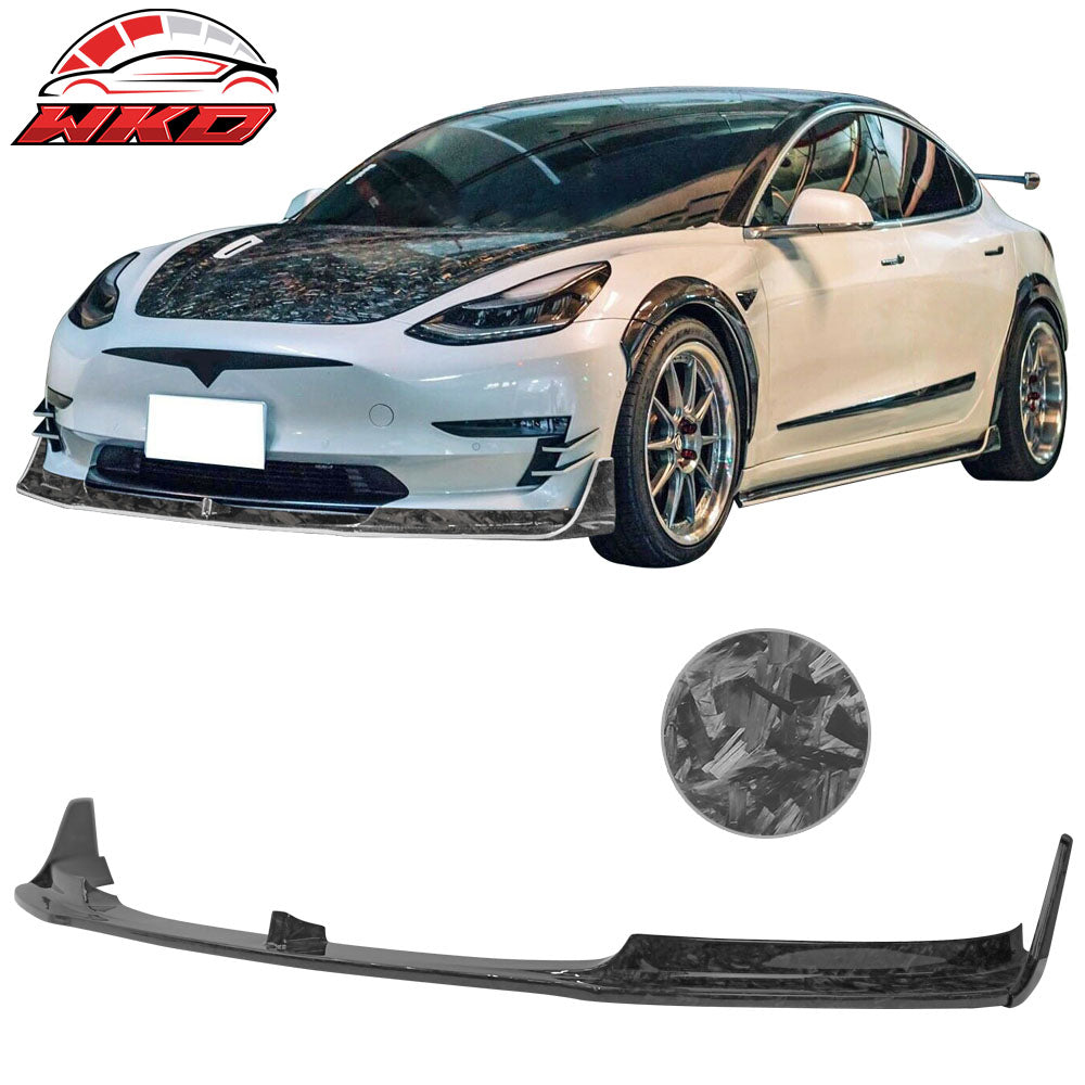 Fits 17-23 Tesla Model 3 V Style Front Bumper Lip 3PC - Forged Carbon Fiber