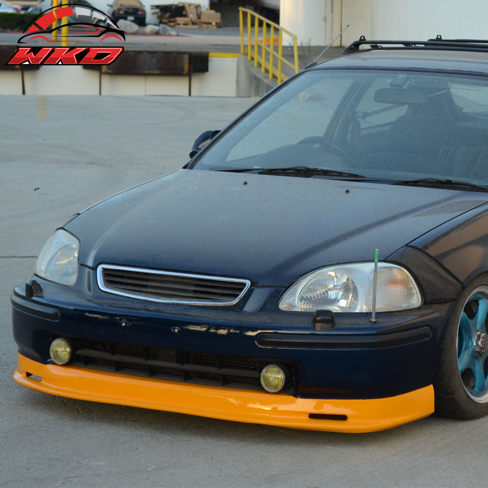 Fits 96-98 Honda Civic EK Mugen Style Front Bumper Lip Spoiler PU Painted Orange