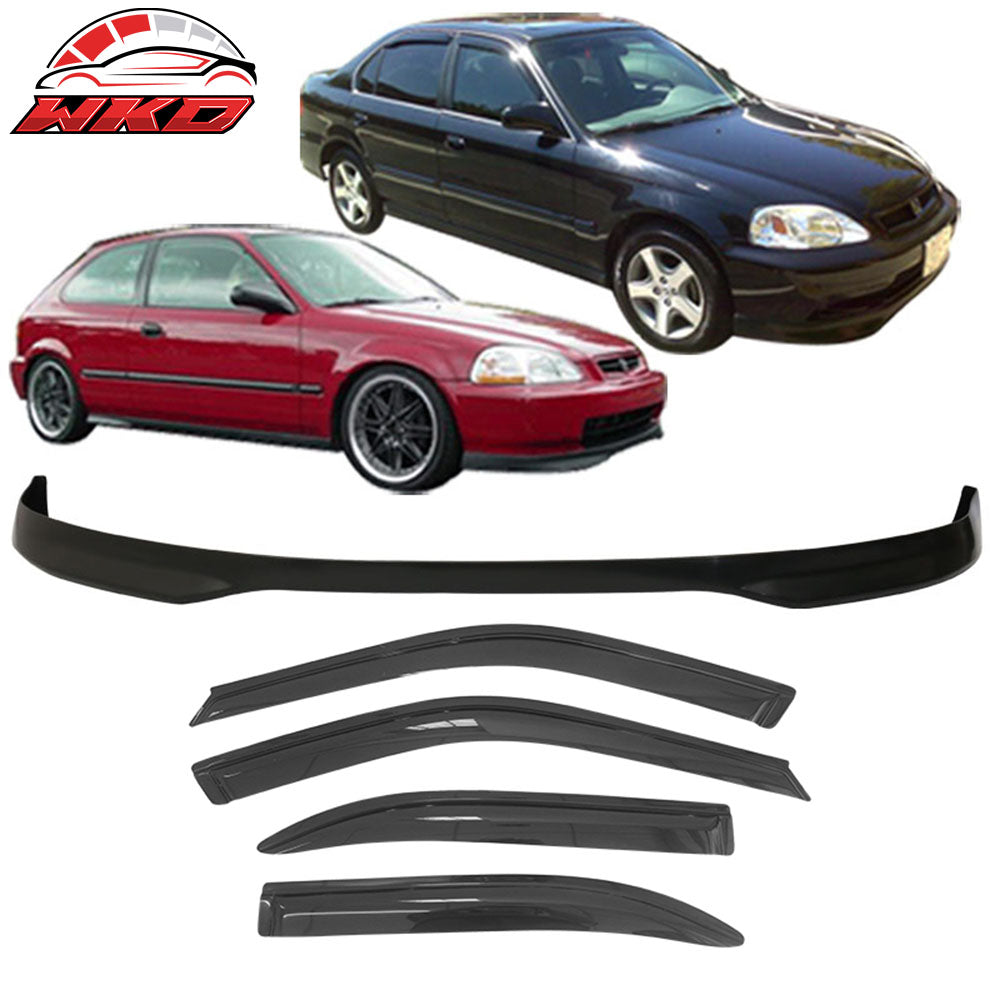 Fits 96-98 Honda Civic 4Dr TR Style Front Bumper Lip PP + 4PCS Window Visors