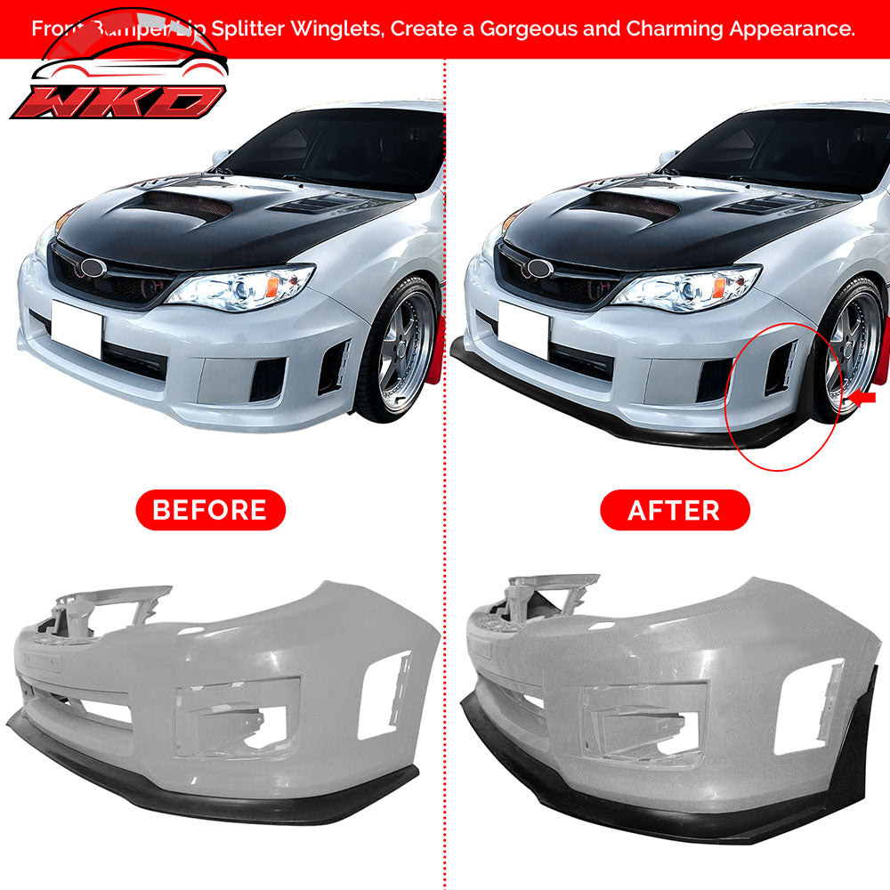 Fits 11-14 Subaru WRX STI Front Bumper Splitters Winglets Ikon V6 Style PU 2PCS