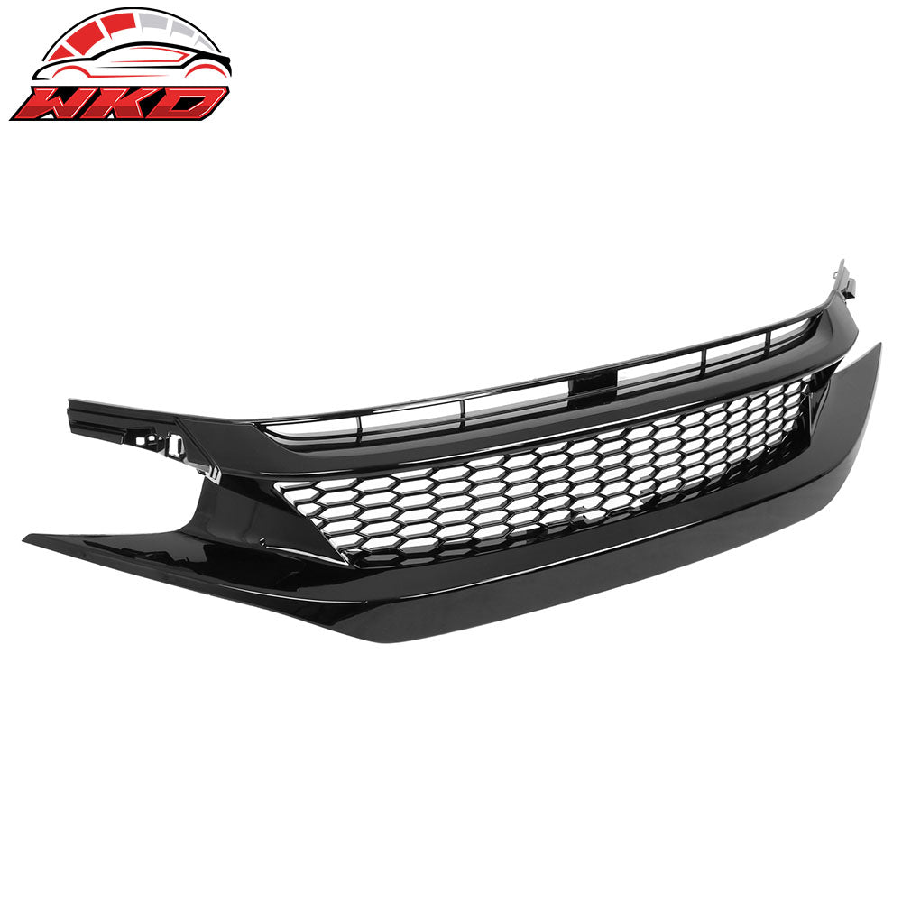 Fits 19-21 Honda Civic Sedan Honeycomb Gloss Black Front Bumper Upper Grille ABS