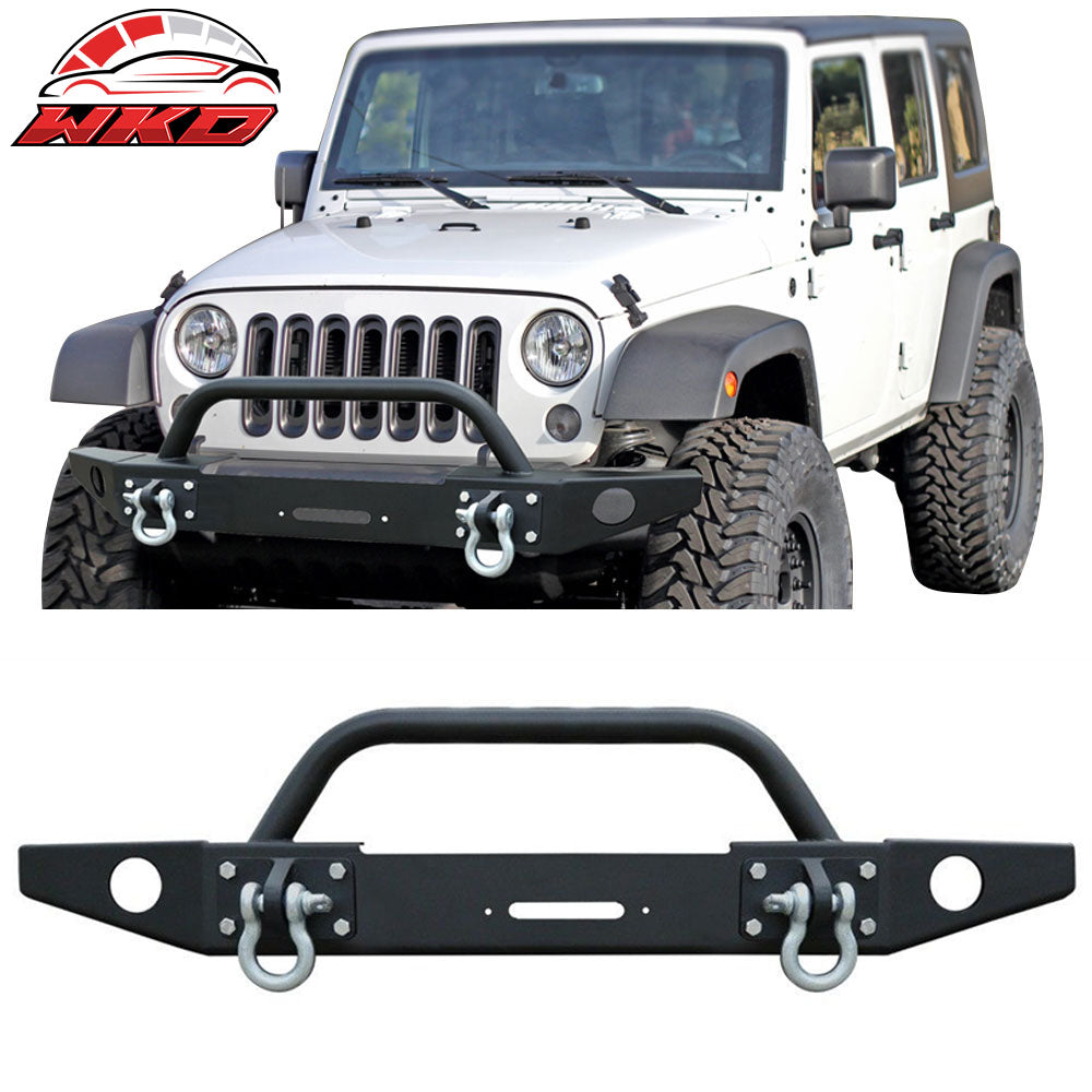 Fits 07-17 Jeep Wrangler JK Steel Front Bumper Guard W/ Winch Plate D-Ring
