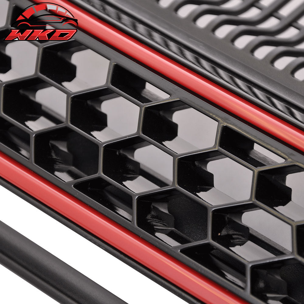 Fits 10-14 Golf MK6 Mesh GTI Style Black Red Front Grille Logo Base - ABS