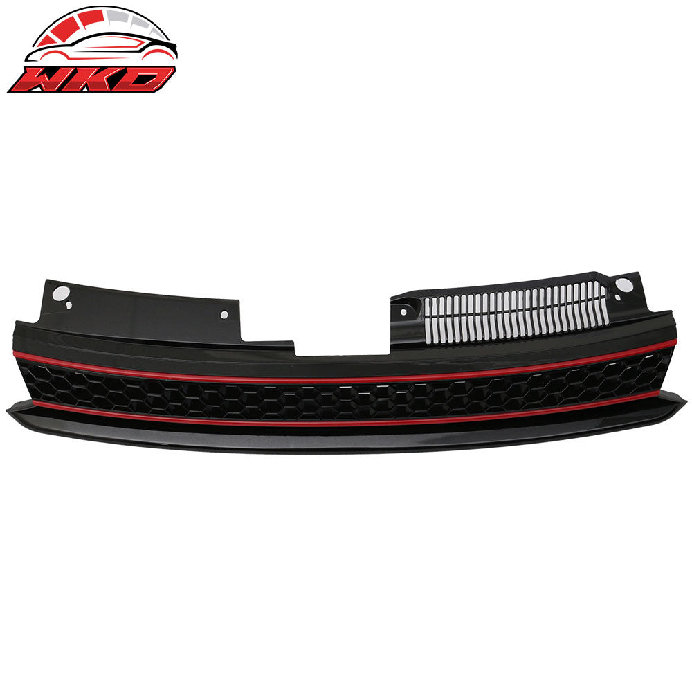 Fits 10-14 VW Golf 6 MK6 GTI Style Front Bumper Upper Grille Black W/Red Trim