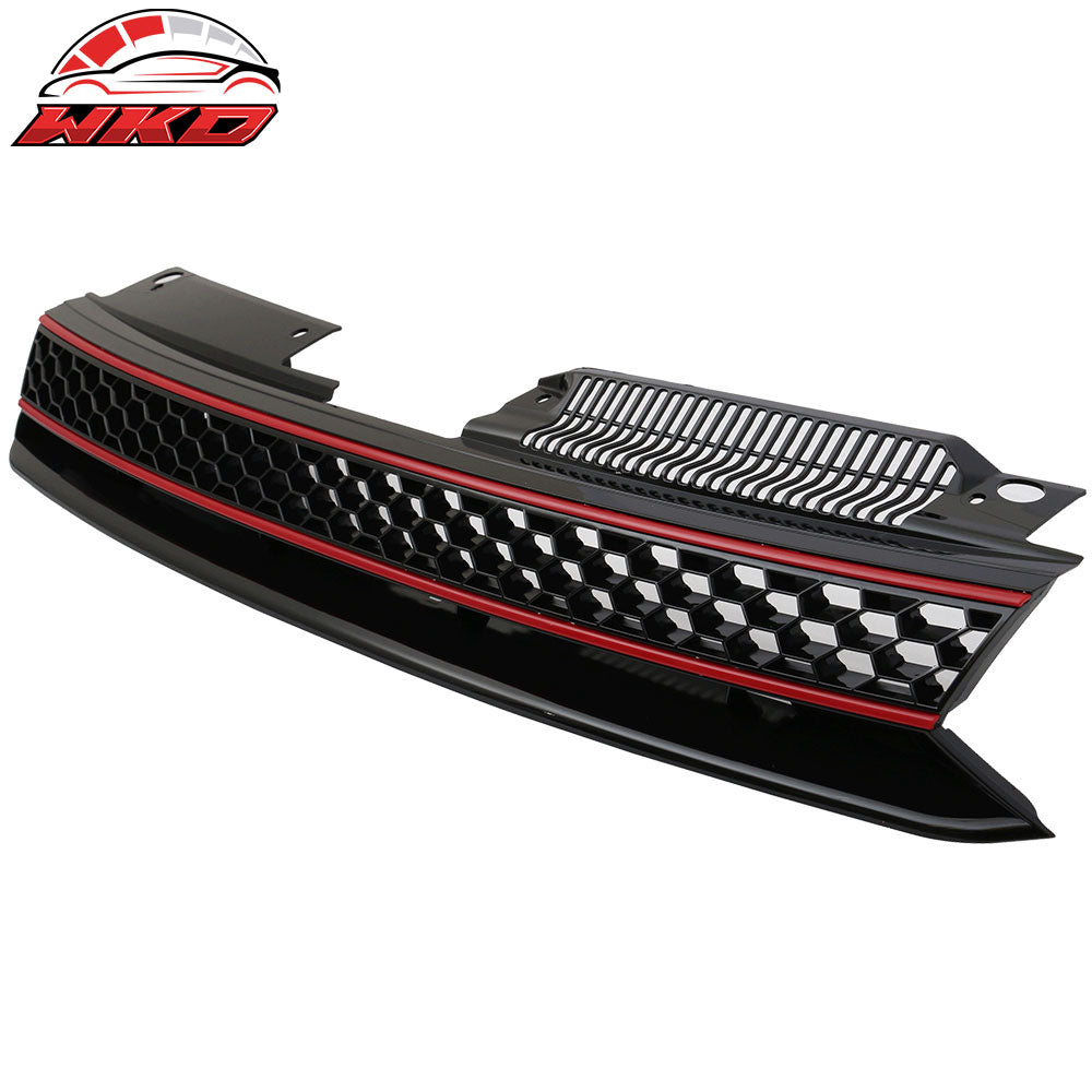Fits 10-14 VW Golf 6 MK6 GTI Style Front Bumper Upper Grille Black W/Red Trim