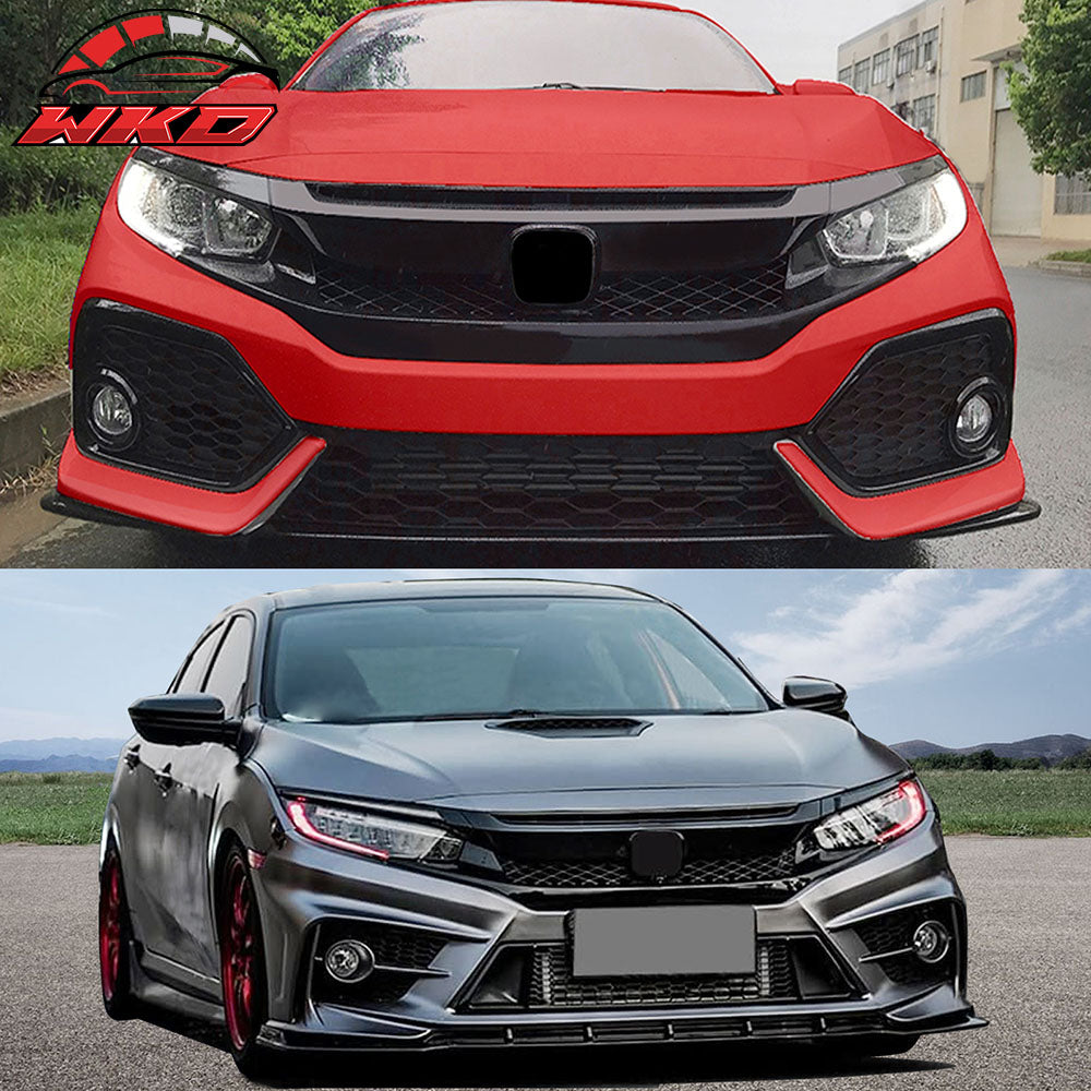 Fit 16-21 Honda Civic 10th Gen FK8 Type R T-R Style Front Grille ABS Gloss Black