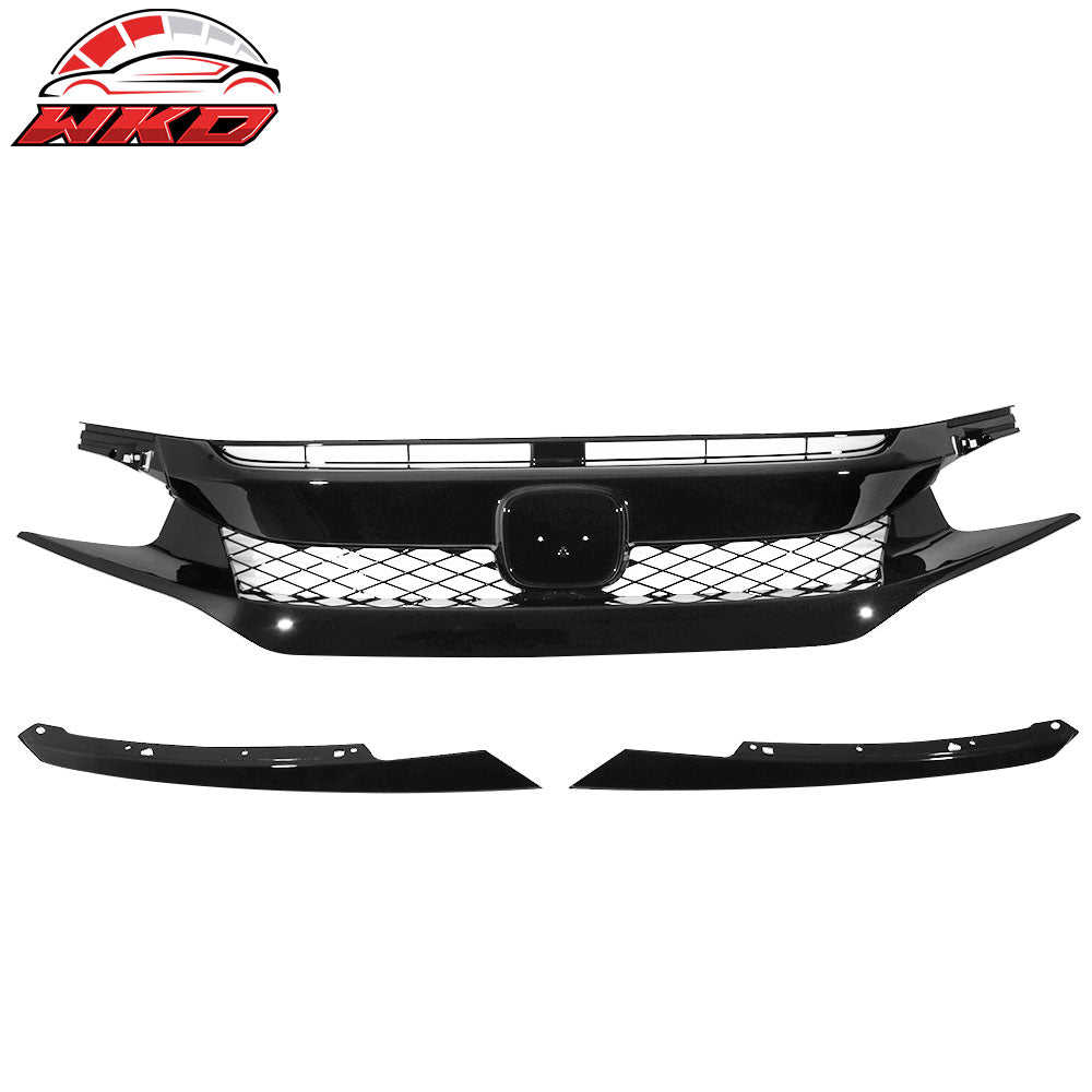 Fit 16-21 Honda Civic 10th Gen FK8 Type R T-R Style Front Grille ABS Gloss Black