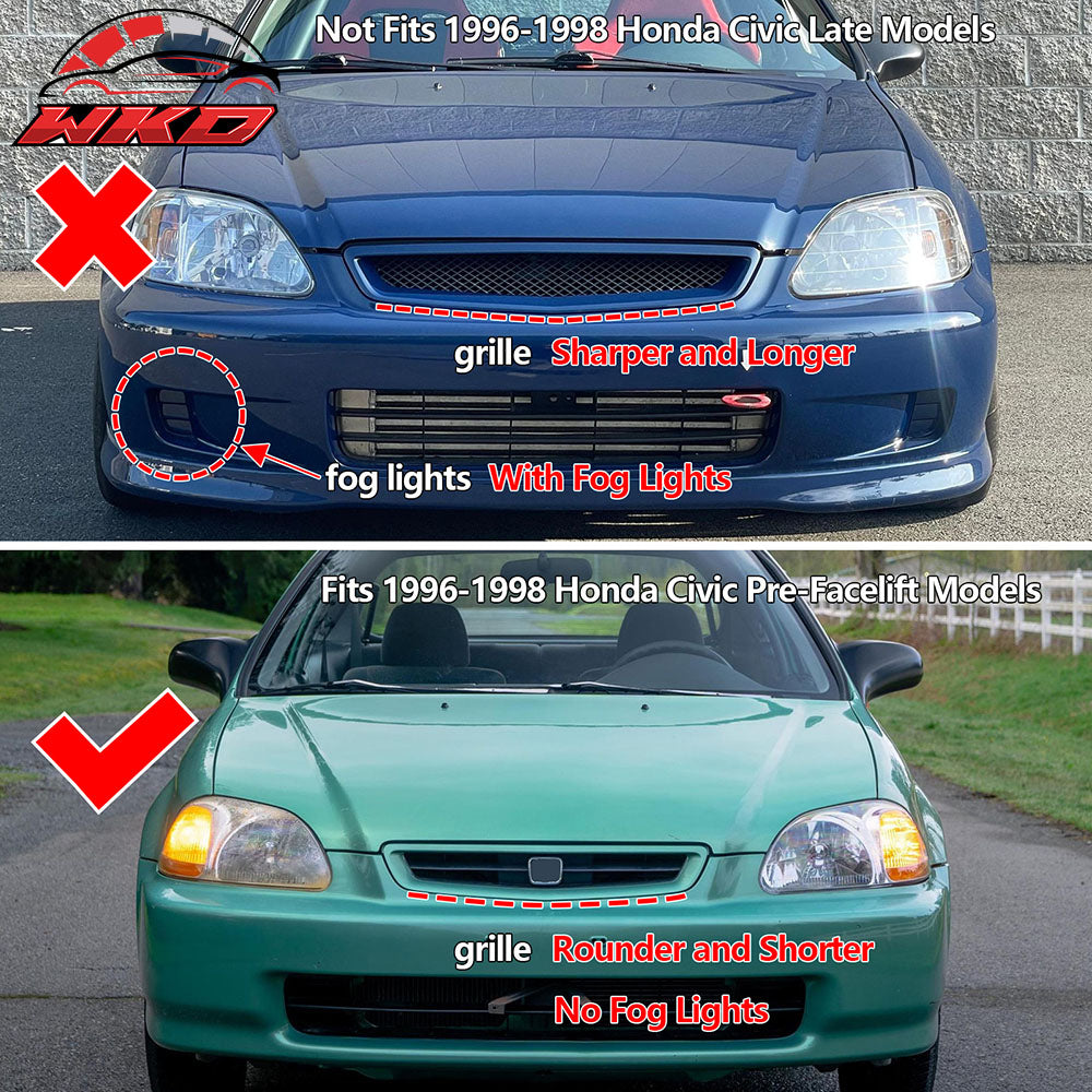 For 96-98 Honda Civic EJ EK Type R Front Hood Grille Mesh Upper Grill Black ABS