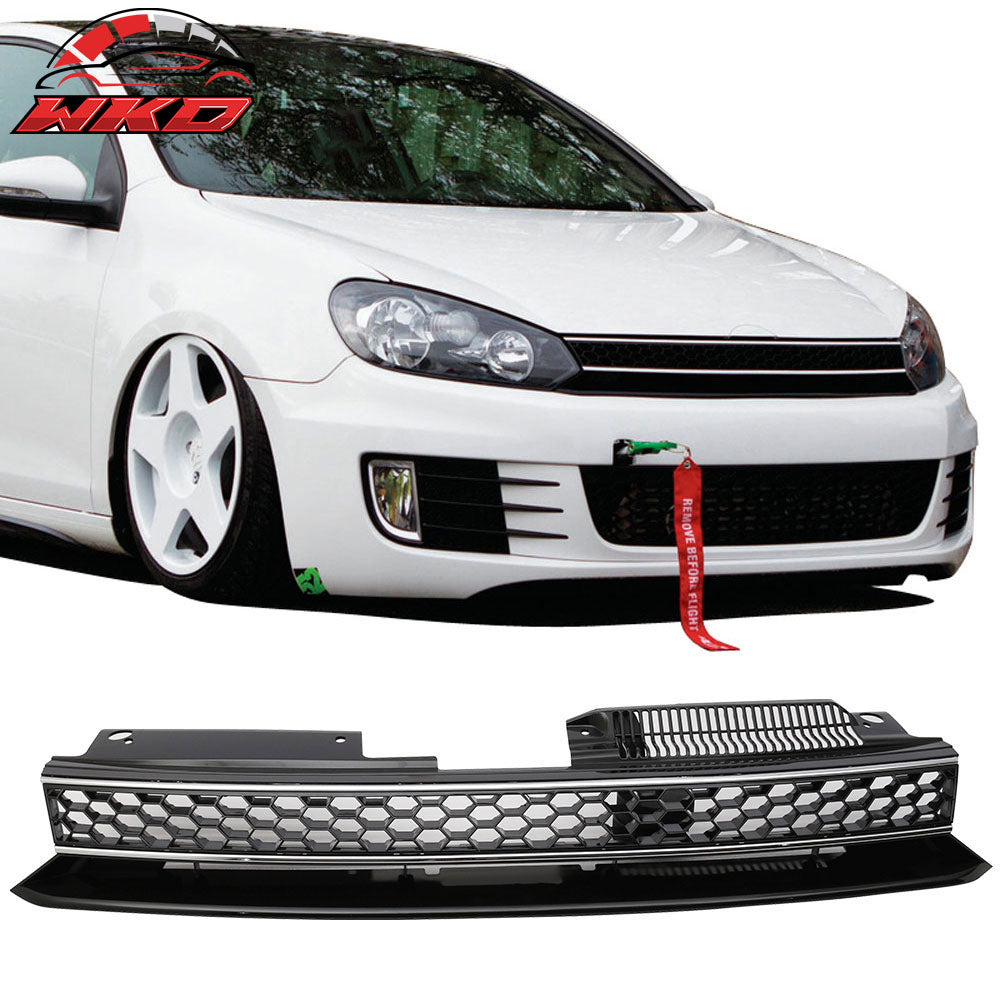 Fits 10-14 VW Golf 6 MK6 GTI Style Front High Bar Black Chrome Trim Grille - ABS