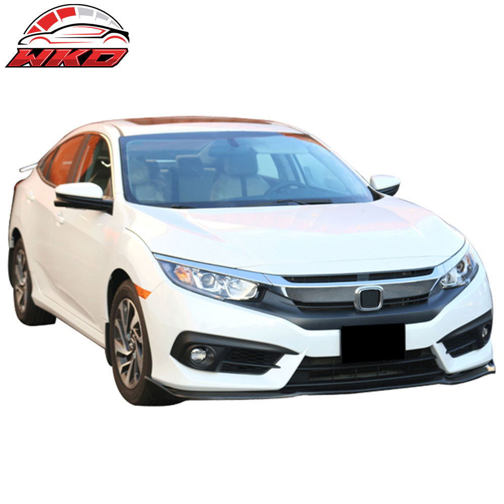 Fit 16-18 Honda Civic CS Style Front Bumper Lip PU Painted #NH731P Crystal Black