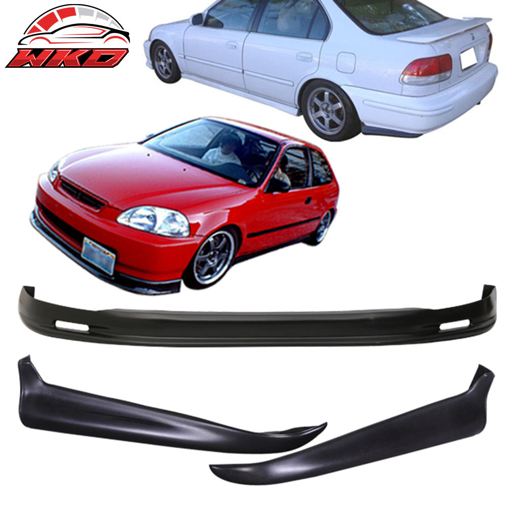Fits 96-98 Honda Civic Mugen Style Front Bumper Lip PP + 2PCS Rear Bumper Aprons
