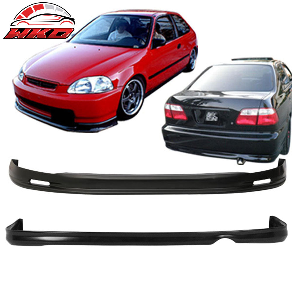 Fits 96-98 Honda Civic 2Dr/4Dr Mugen Style Front Bumper Lip + Rear Bumper Lip PP