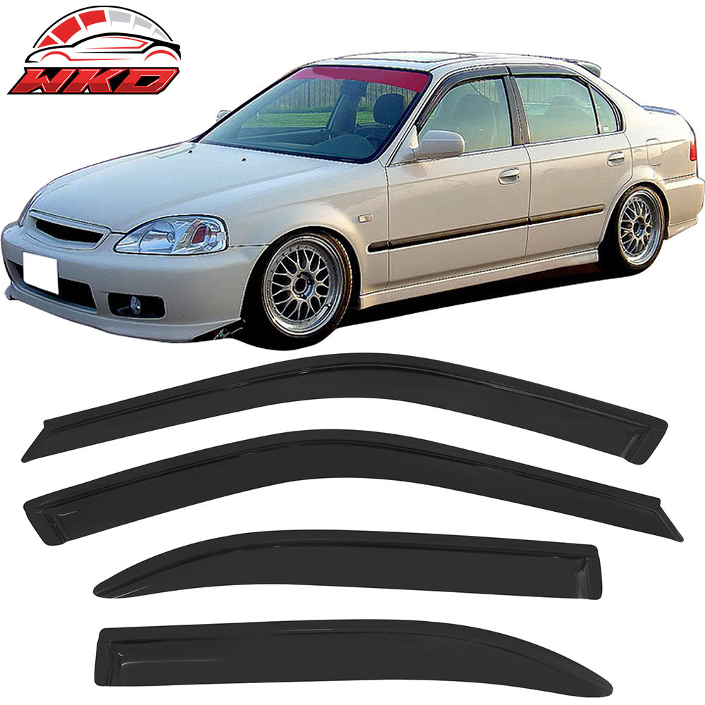 Fit 96-98 Honda Civic Front Bumper Lip + Rear Diffuser + Grille + Window Visors