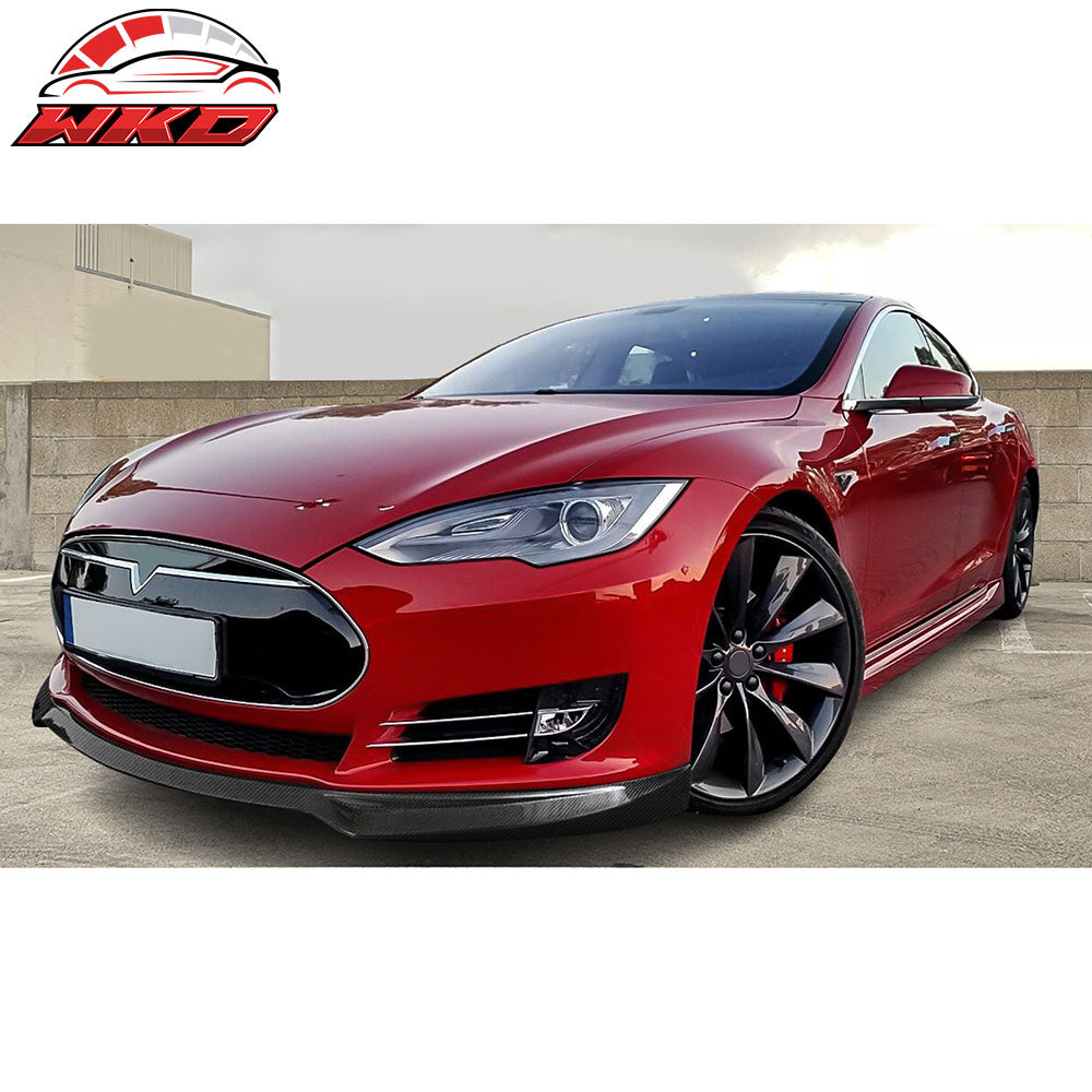 Fits 12-16 Tesla Model S Carbon Fiber Front Bumper Lip Spoiler IKON Style