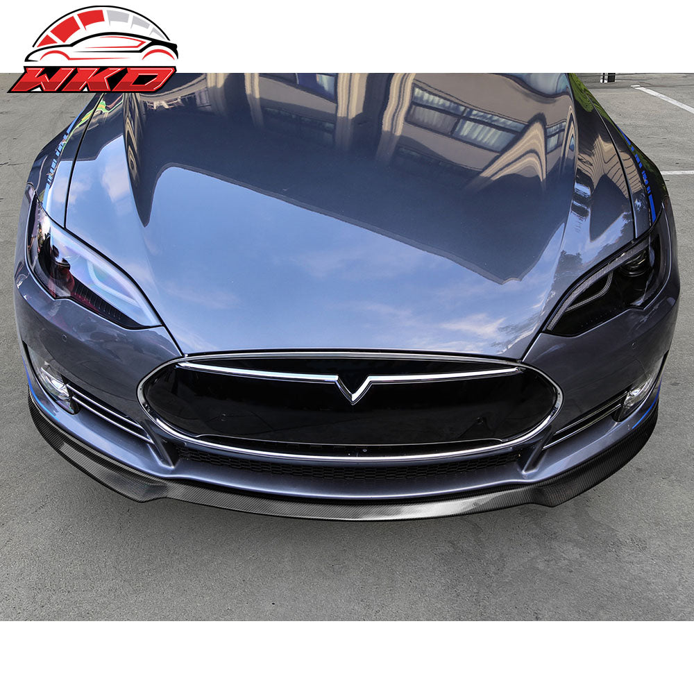 Fits 12-16 Tesla Model S Carbon Fiber Front Bumper Lip Spoiler IKON Style