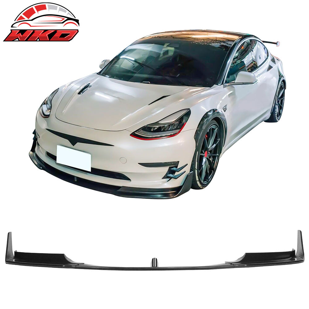Fits 17-23 Tesla Model 3 V Style Front Bumper Lip Spoiler Kit Unpainted PP 5PCS