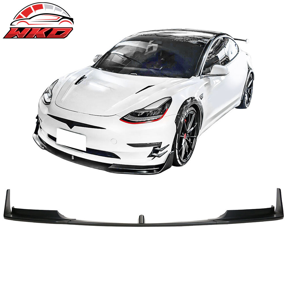 Fits 17-23 Tesla Model 3 V Style Matte Black Front Bumper Lip Spoiler Kit PP 5PC