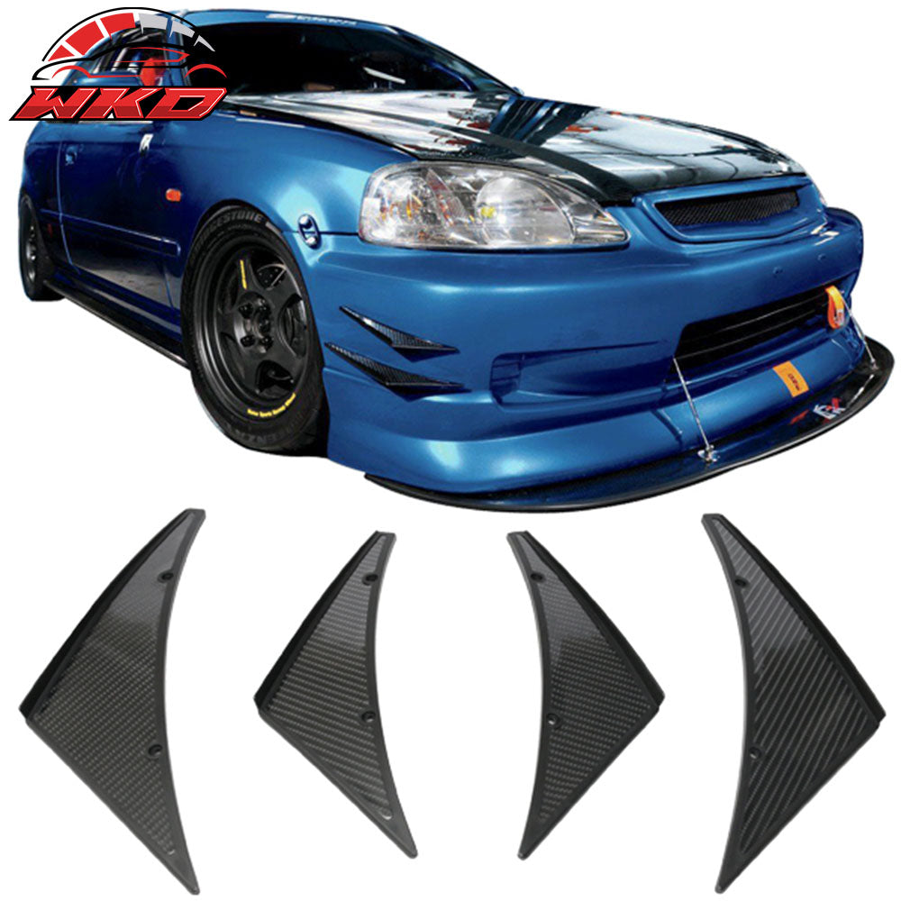 Universal Front Bumper Lip Splitter Fins Spoiler Car Canards Carbon Fiber Print
