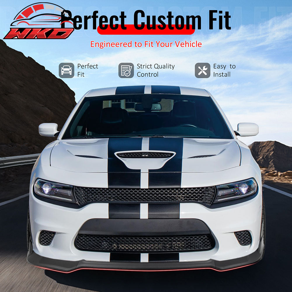 Fits 15-23 Dodge Charger SRT V4 B Style ABS Front Bumper Lip Matte Black 5PCS