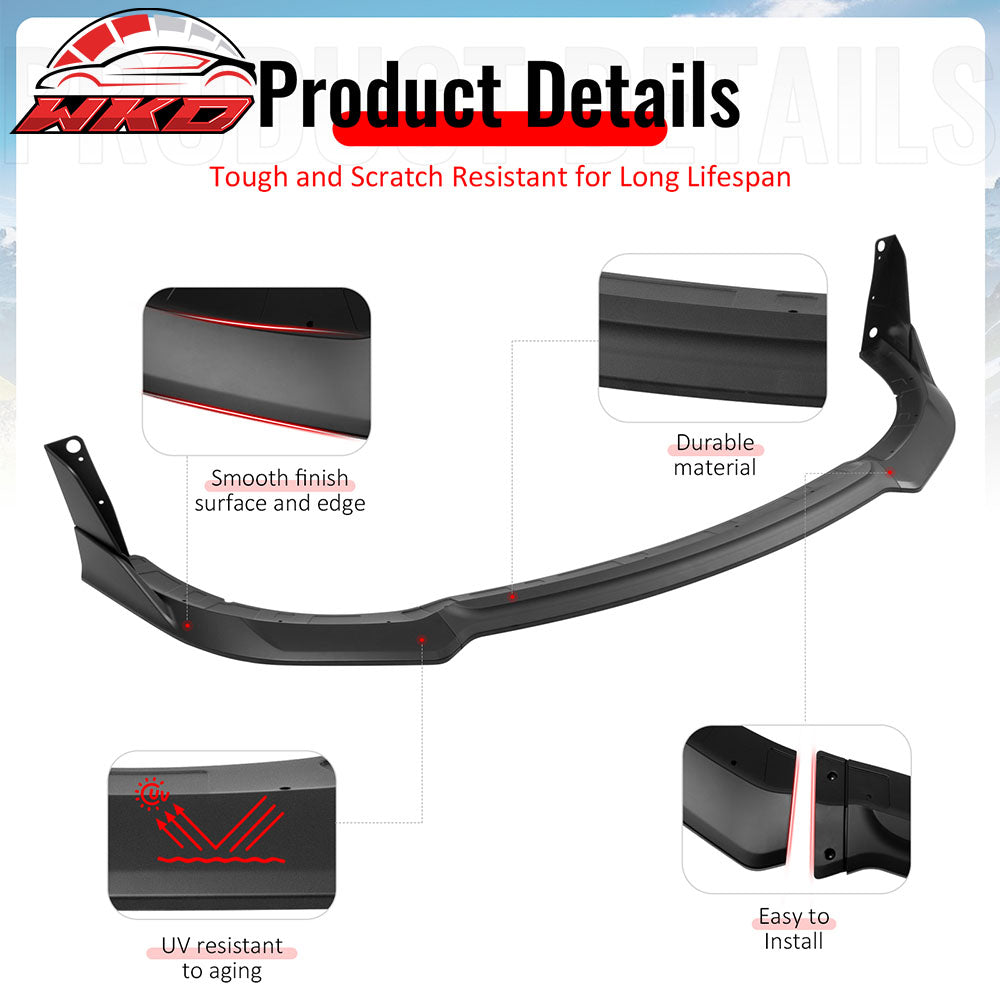 Fits 15-23 Dodge Charger SRT V4 B Style ABS Front Bumper Lip Matte Black 5PCS