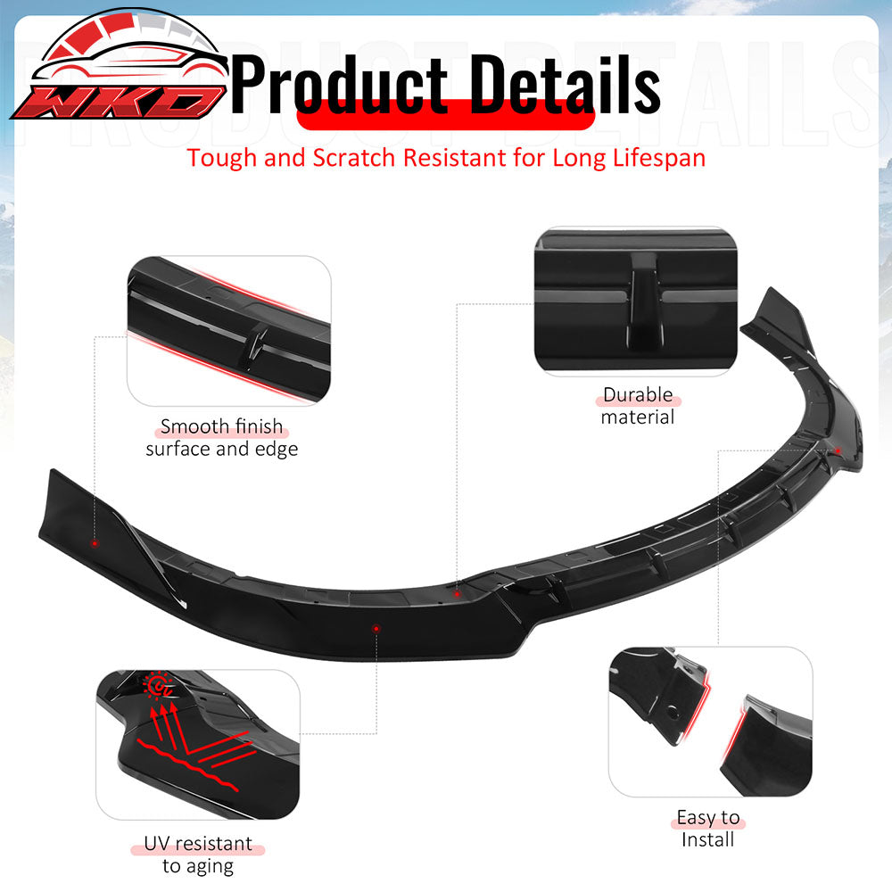 Fits 15-23 Dodge Charger SRT V5 A Style ABS Front Bumper Lip Gloss Black 3PCS