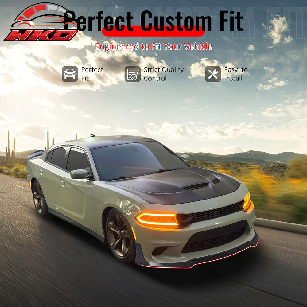Fits 15-23 Dodge Charger SRT V5 B Style ABS Front Bumper Lip Matte Black 5PCS